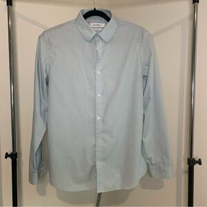Calvin Klein Men's Light Blue Pinstripe Dress Shirt non iron L 100% cotton